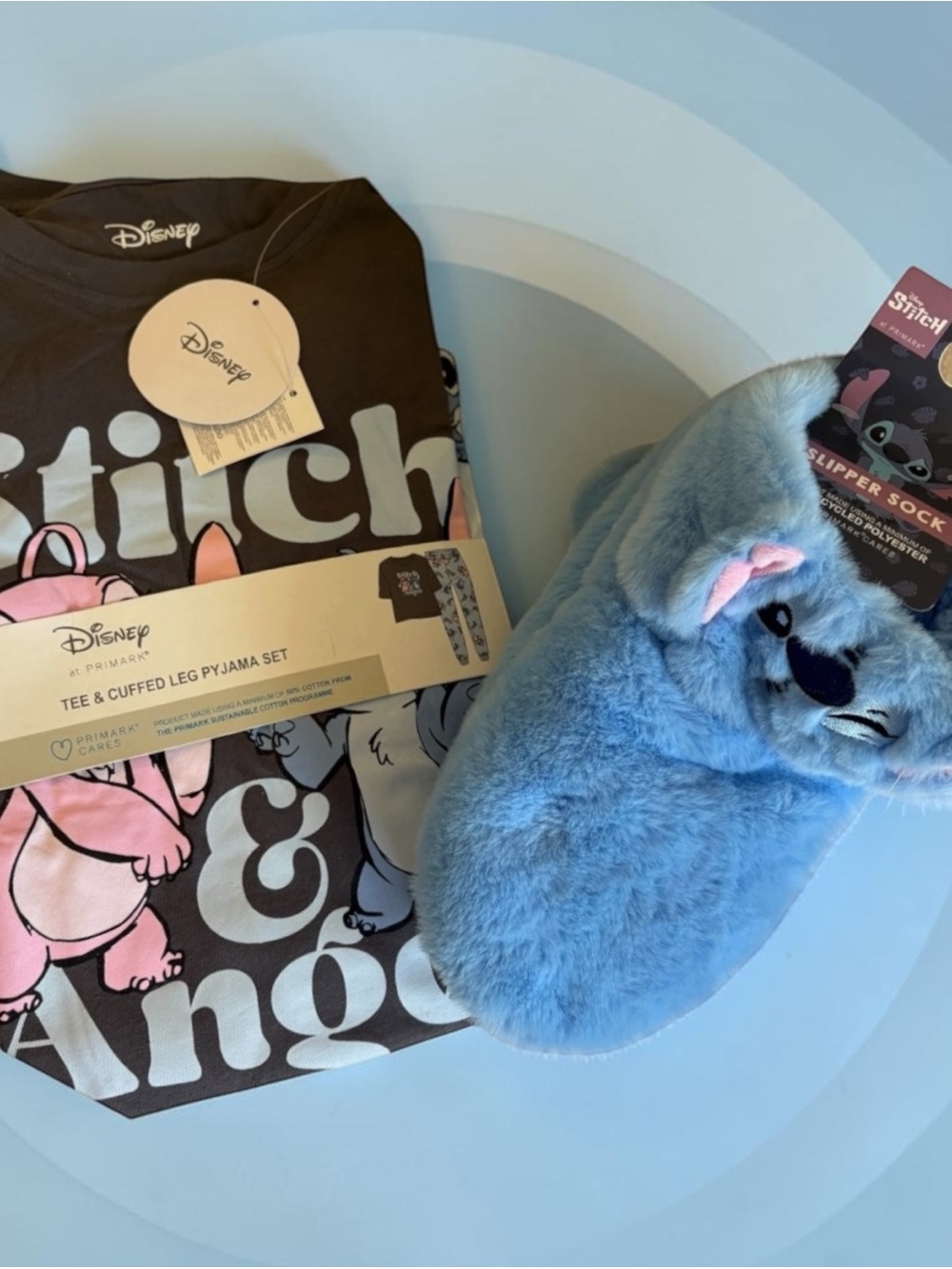 NWT Disney Stitch & Angel Pajama Set With Plush Stitch Slipper Socks Blue